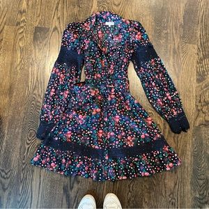 Belted floral mini shirt dress